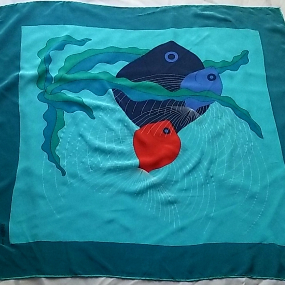 GRES Paris Beautiful silk Fish print square Scarf